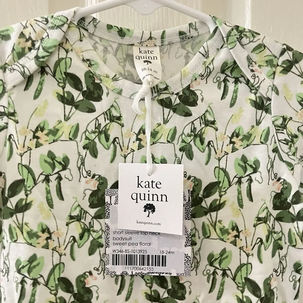 Kate Quinn Short Sleeve Lap Neck Bodysuit Sweet Pea Floral Size 18-24 Months NWT